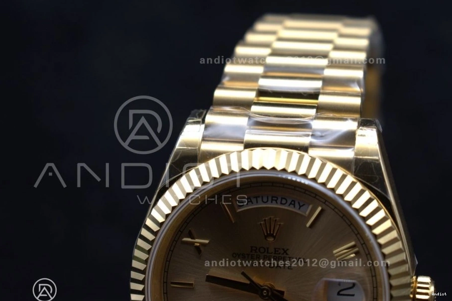Gold RG DayDate 40 Dial GSF on Gain President Roman Bracelet Weight A2836 0406